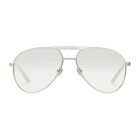 gucci aviator silver frame|Gucci aviator frame sunglasses.